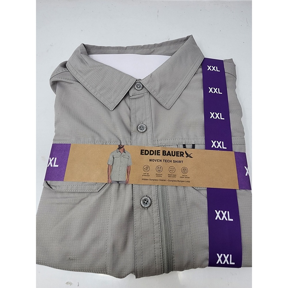 Eddie Bauer Mens Short Sleeve‎ Button Down Grey Polyester Blend Casual Size XXL